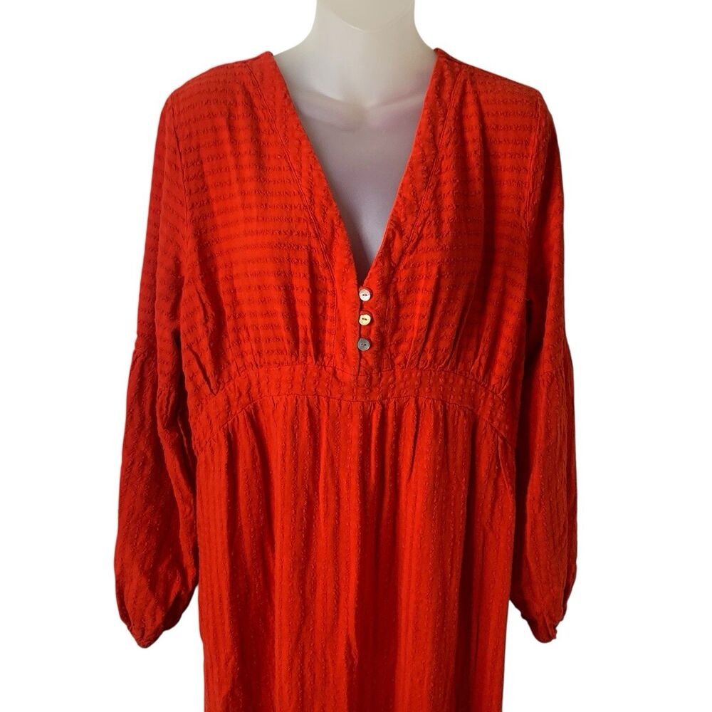 Anthropologie Amadi Alisha Linen Maxi Dress XL Long Sleeves Textured Holiday Red - Picture 13 of 16